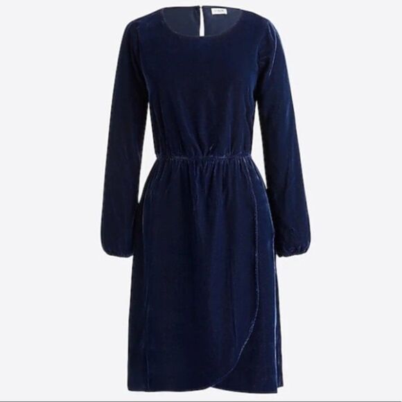 J. Crew Navy Blue Velour Velvet Long Sleeve Elastic Waist Dress K3470 - Picture 1 of 10